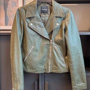 Madewell Washed Leather Motorcycle Jacket, Dark Forest, Size Large